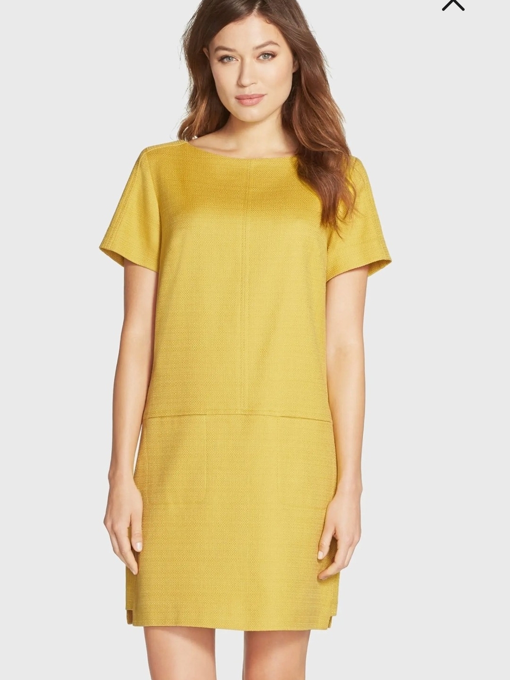 Tahari Arthur S. Levine Basket Weave Textured Shift Dress in Mustard